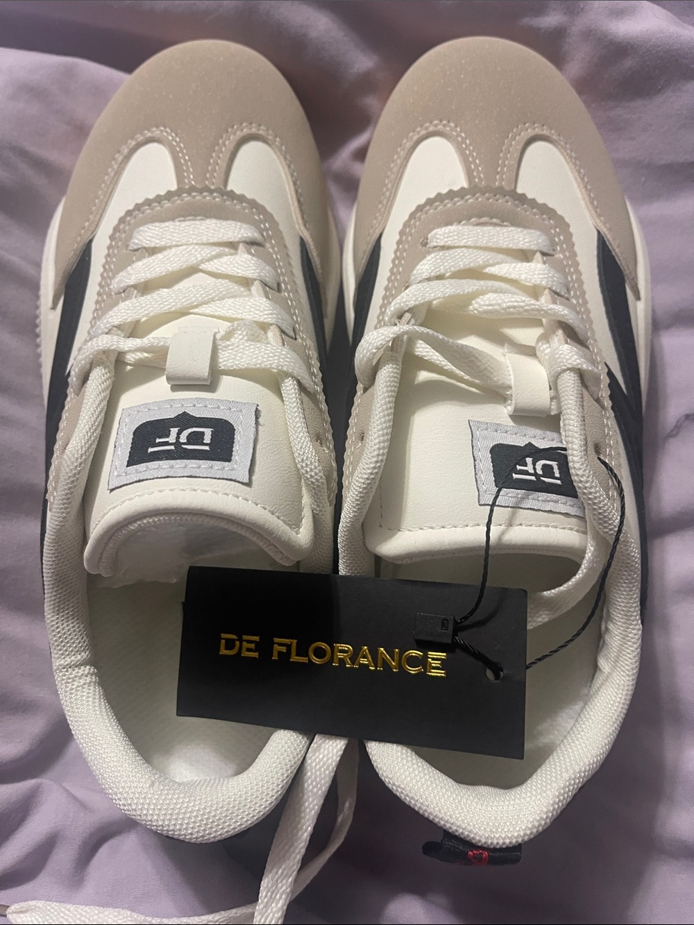 De Florance Women's Athletic Sneakers in White and Taupe